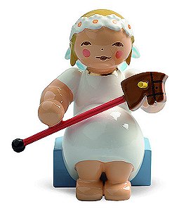 Snowflake Angel Sitting With Hobby Horse - 1.5"