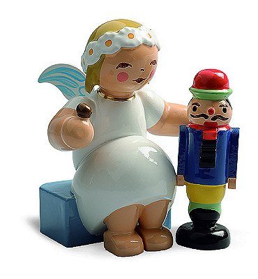 Snowflake Angel Sitting With Nutcracker - 1.5"