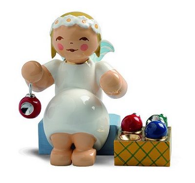 Snowflake Angel Sitting With Ornaments - 1.5"