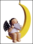 Christmas Tree Angel With Pan Flute in Moon - 3.25"
