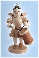 Pleated Skirt Angel With Military Drum - 3"