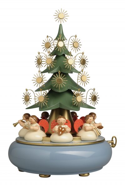 Music Box w/Angels Under Tree--SPECIAL ORDER ONLY Choice of 3 Melodies-36 Note Swiss Movement-11.75"