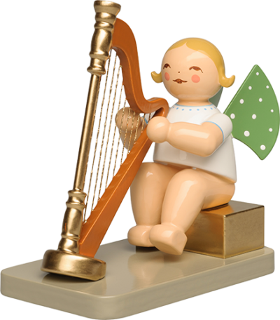 Anniversary Angel With Concert Harp. Sitting - 2.5x2.25x1.25