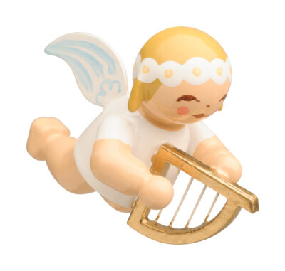 Suspended Snowflake Angel with Harp - 1.25"
