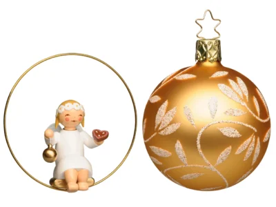 Angel in Ring w/Heart & Gold Bauble - 3.0 & 2.25"-2 pc.